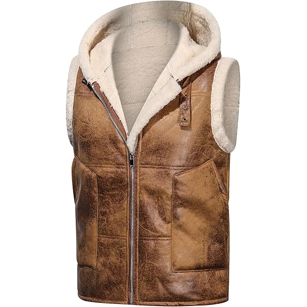 Mens Leather Vest Shearling Vest Jacket Versatile Leather Coat